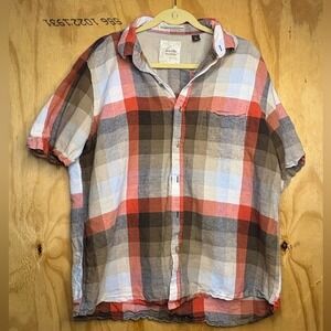 Tasso‎ Elba Mens XL Plaid Short Sleeve Button Down Shirt Casual